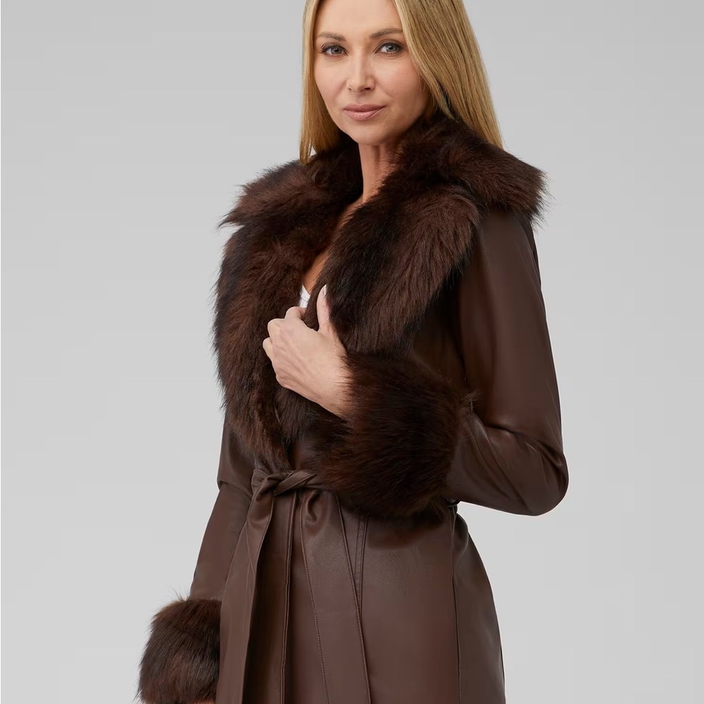 Show Me Your Mumu Faux Leather Fur Trim Coat Medium Missing Belt - Picture 2 of 5